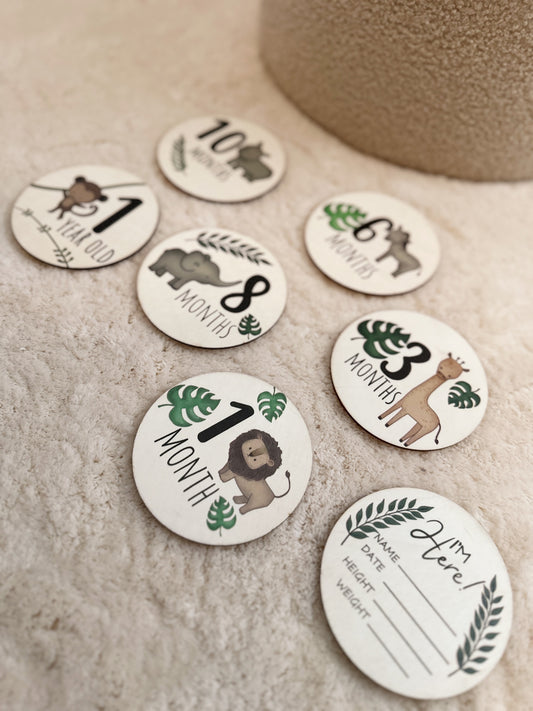 Safari Tiere Meilensteinkarten aus Holz